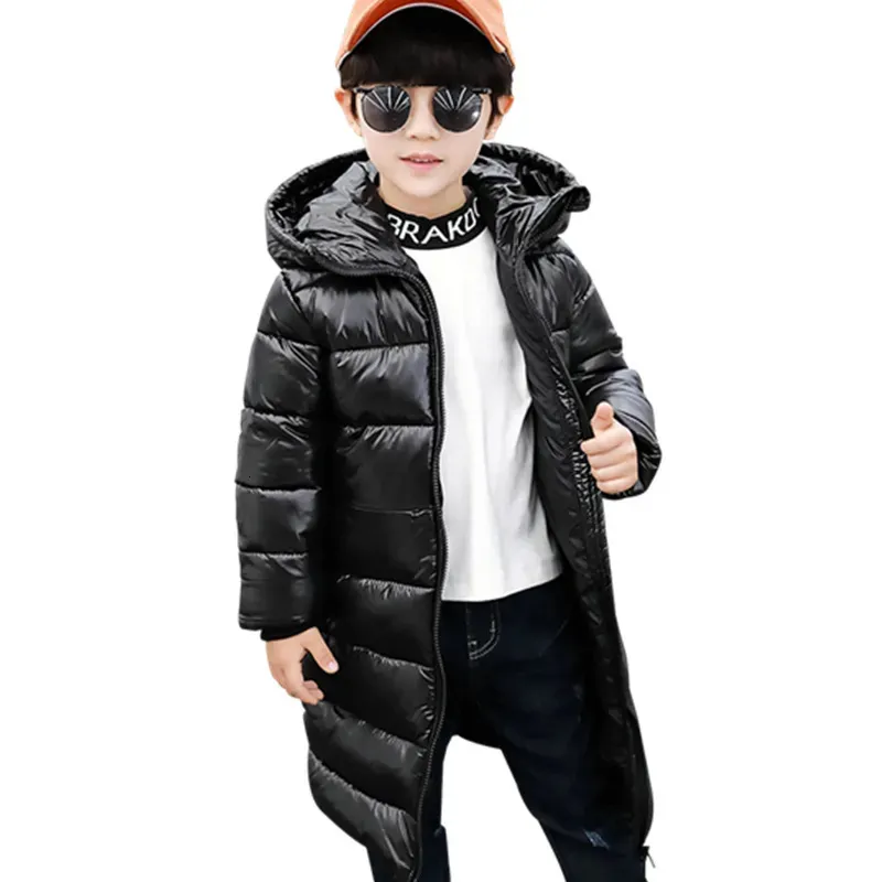 Jaqueta de casaco para meninos 2023 marca com capuz inverno estilo longo cor sólida parkas infantil criança grossa crianças roupas 2 3 4 5 6 7 anos 230928
