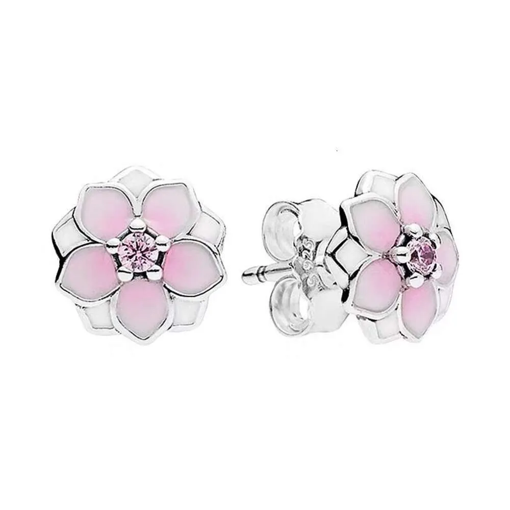 Boucles d'oreilles Pandorara Designer De Luxe Mode Femmes En Argent Sterling 925 Fleur De Magnolia Boucles D'oreilles Petit Et À La Mode Doux Cadeau De La Saint-Valentin