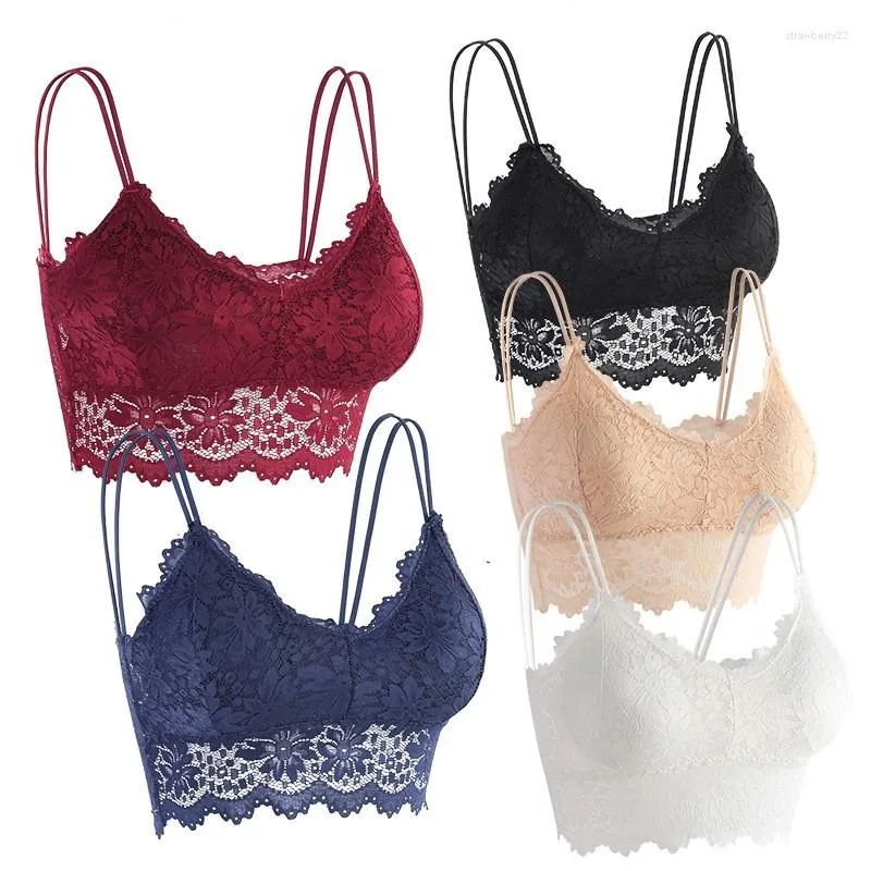 Camisoles tanques grande alça de sutiã de renda com almofada no peito e colete anti-derrapante para lingerie sexy feminina