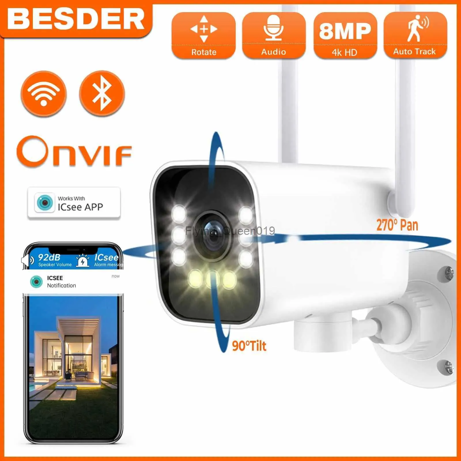 Obiettivo CCTV BESDER 8MP PTZ Telecamera IP bullet Wifi AI Rilevamento umano iCSee 1080P CCTV Telecamera di sorveglianza wireless esterna con slot per scheda SD YQ230928