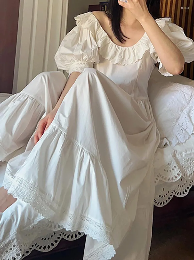 Women's Sleepwear Vintage Pajama Nightdress Retro Hepburn Princess Ruffles Girl Bubble Sleeve Cotton Loose Summer Victorian Nightgowns