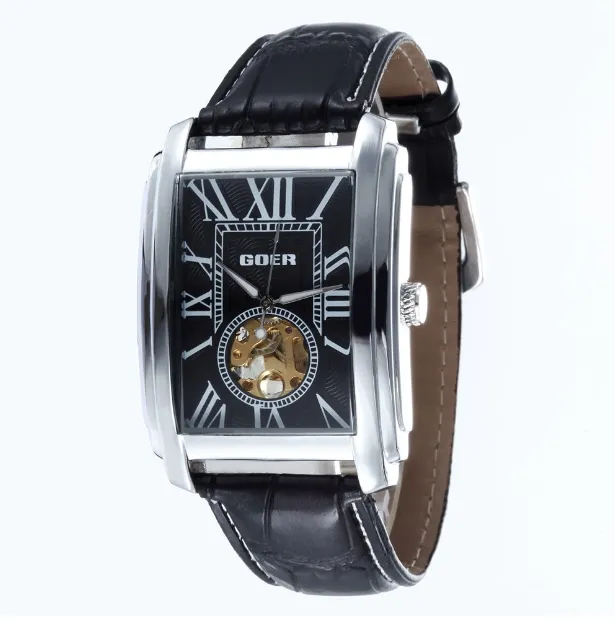 Men s Leather Strap Automatic Mechanical Casual Wristwatch with Small Seconds GOER Brand