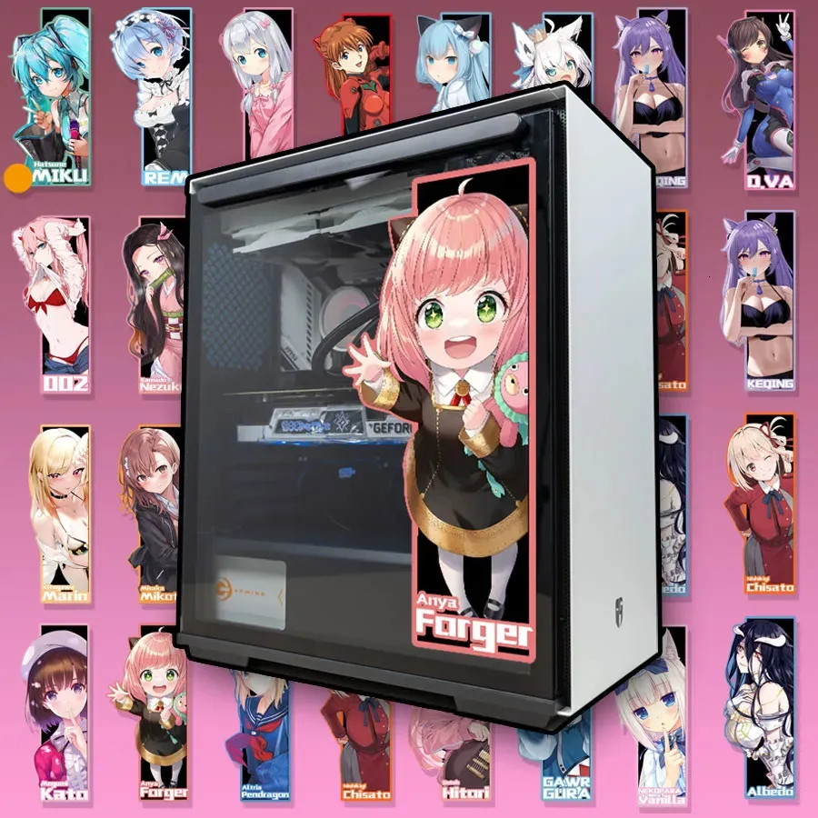 Adesivos de parede Decalques de anime para PC Case Glass Cartoon Decor Adesivo Lado do computador 230927