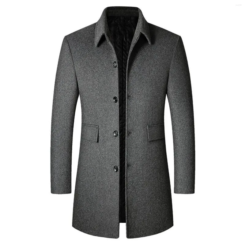 Men's Trench Coats Horde Jacket Mens Autumn And Winter Casual Fashion Coat Mid Length Smooth Lapel Woolen Thickened Tall