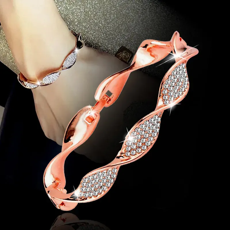 Bangle SINLEERY Charm Crystal Bracelets For Women Rose Gold Silver Color Fashion Twisted Wave Bangle Wedding Jewelry 230928
