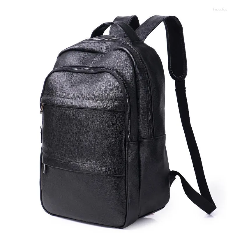 Backpack Cow Genuine Leather Men Backpacks Real Natural Student Boy Large Computer Laptop Bag 14 Inch