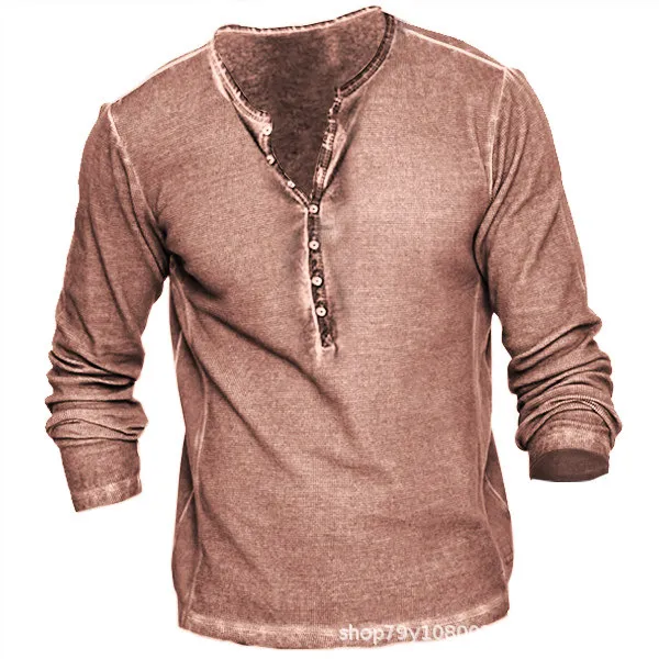 DIY-kleding op maat gemaakte T-shirts Polo's Mode Heren T-shirt met losse mouwen en 7 knopen