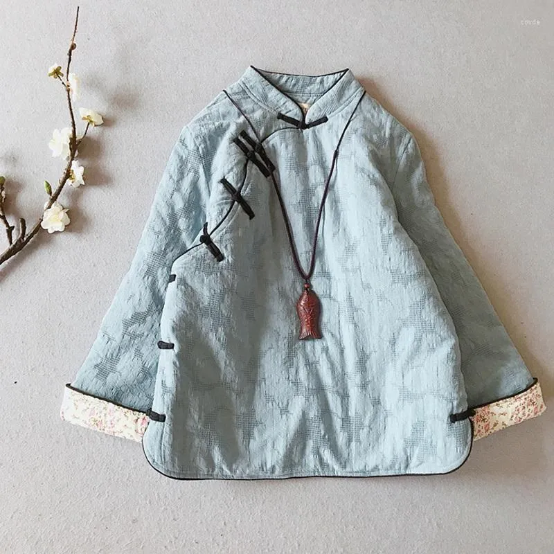 エスニック服女性のための伝統的な中国綿ウォームコートhanfu女性レトロジャケットタンスーツオリエントキルティングチョンサムトップ