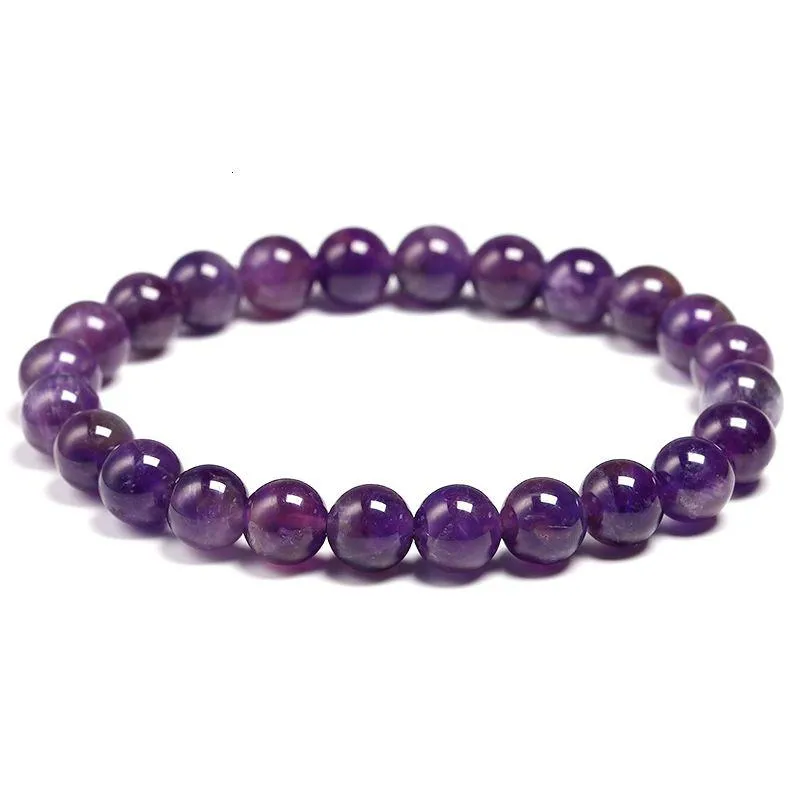 Charm Bracelets Natural Amethyst Women Couple Stone Purple Quartz 6 8 10Mm Bead Bangles Jewelry Gifts 230215 Drop Delivery Dhsnz