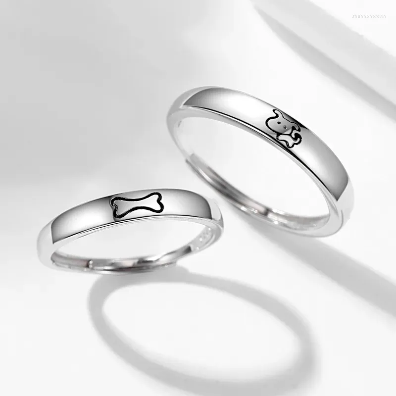 Bröllopsringar Sterling Silver S925 Personlighet Dog Love Bone Lovers Vegetarian Ring Japanese and Korean Style Simple Finger