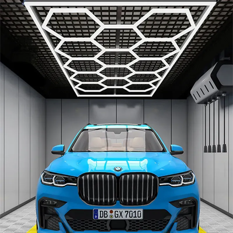 Hexagon Led Garage Light 120lm/W 672W 6500K Super Bright Car Detailing Tak LED -butiksljus för lagerverkstad Gym Basement LL