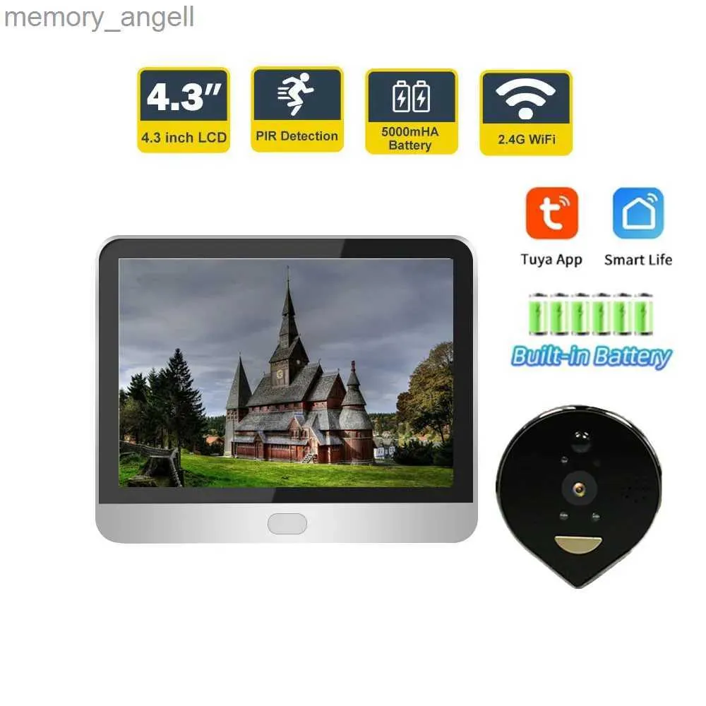 Dörrklockor tuya smart 1080p wifi dörr klocka peephole kamera tittare hem säkerhet tvåvägs ljud natt vision 4.3 'fhd video dörrklock kamera yq230928