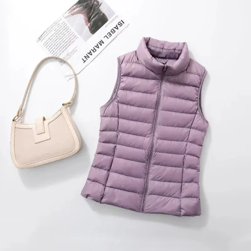 Women's Down Parkas Purple Women Ultra Light Down Vest Female Windproof Lightweight Warm Waistcoat ärmlös Vit duck Down Coat 230927