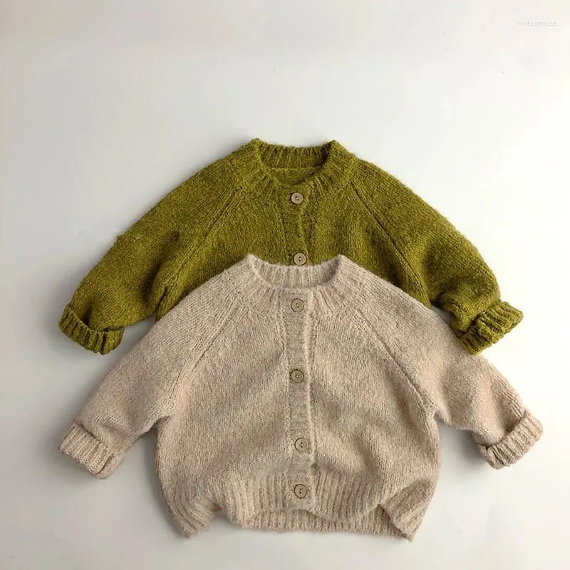 Jackor Autumn Children Long Sleeve Knit Coat Solid Baby Girl Thick Warm Tröja Cardigan Kids Boys Sticked Jacket Toddler Clothes