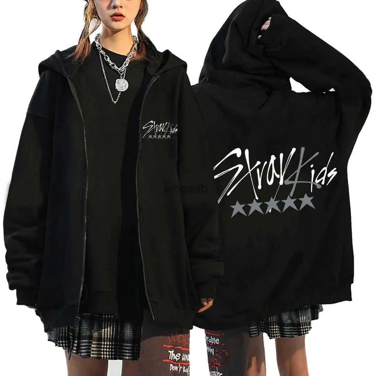 Moletom com capuz feminino Stray Kids 5 estrelas Zipper Hoodies Mulheres Homens Kpop SKZ Jaqueta com capuz Coreano Streetwear Moda Straykids Zip Up Moletons Casaco YQ230928