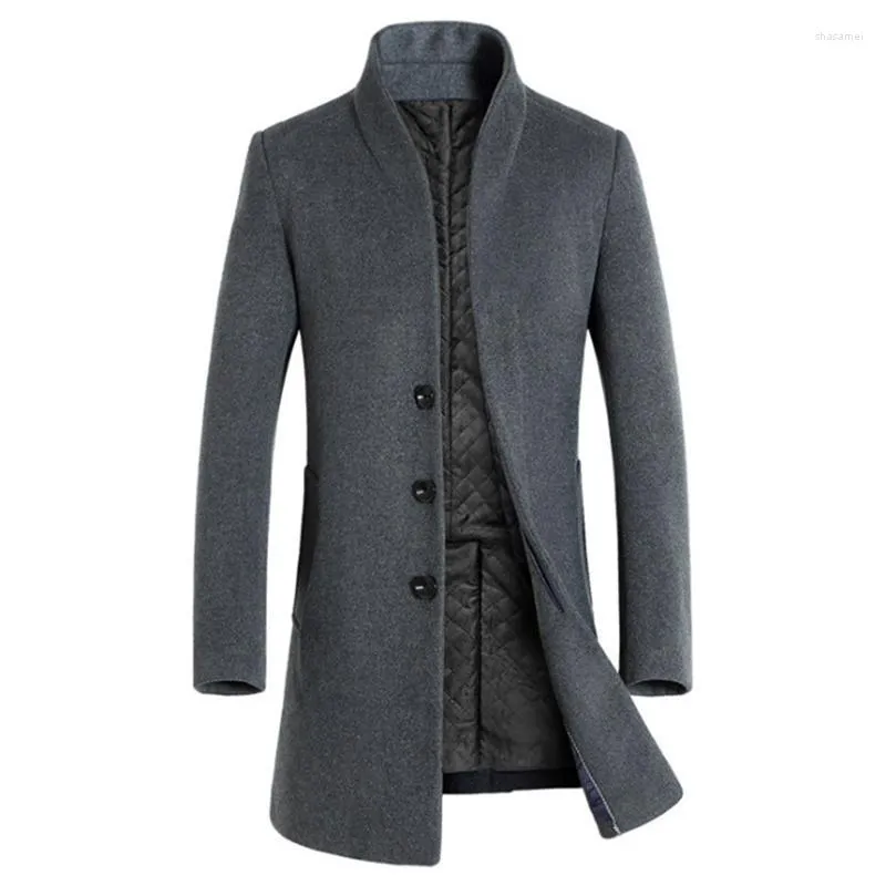 Trench codes masculins manteau en laine hommes slim fit longue veste hiver hiver poitrine mâle mâle gris