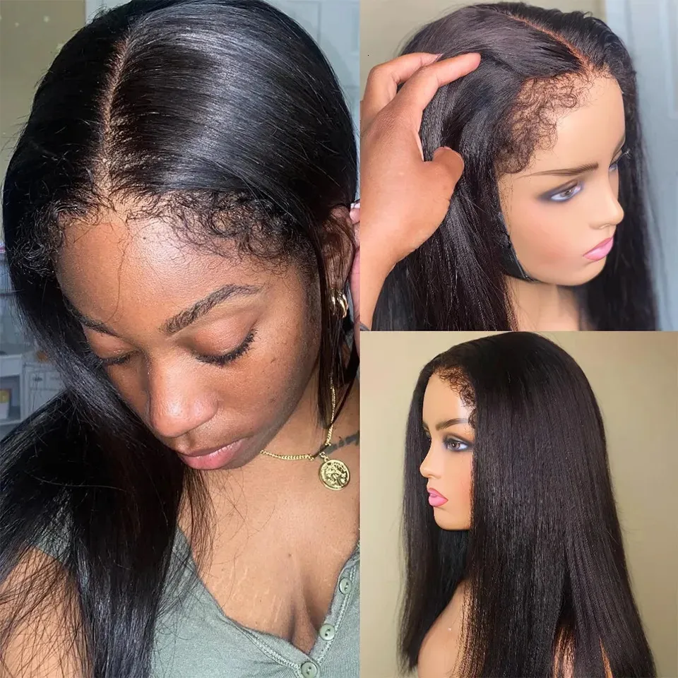 Sentetik peruklar aşınma ve kemik düz 4c glueless insan saç peruk 13x4 dantel ön siyah kadınlar için ön kopuk 4x4 kapanış 230927