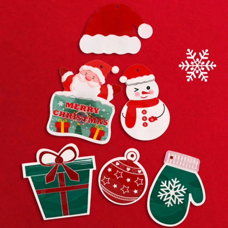 Рождественские самозапечатывающиеся мешки для сахара, двухсторонние цвета, снеговик, перчатка, колокольчик, пластиковый мешочек для рождественских украшений, подарок, конфеты, печенье, упаковка для хранения закусок