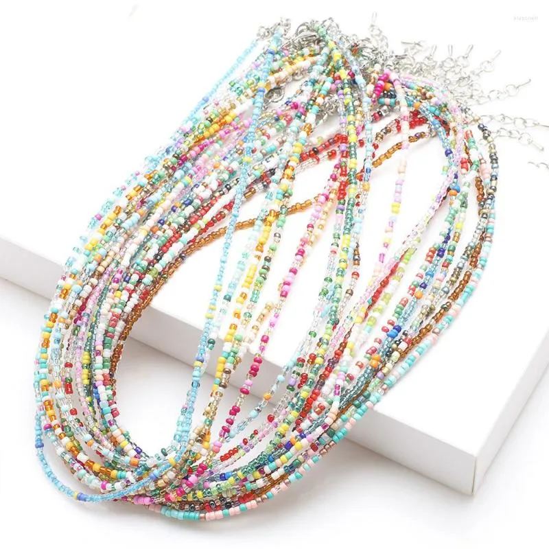 Girocollo 1 pezzo Boemia semplice perline collana filo collare stringa fascino colorato fatto a mano per le donne regali di gioielli di moda