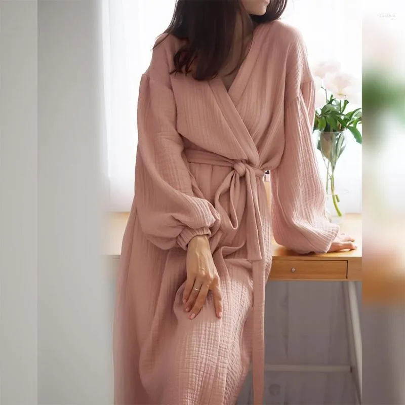 Women's Sleepwear Lantern Cotton Women Bathrobe Dresses Elegant Kimono Robe 2023 Female Hiloc Nightie Sashes Long Robes Sleeves