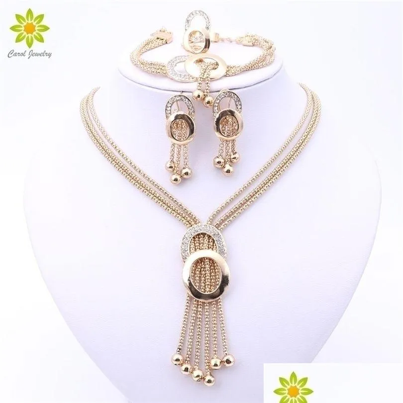 Conjuntos de jóias conjunto nupcial cristal fino grânulos africanos para vestido de festa acessórios brincos pingentes colar anéis 221109 gota entrega dhsfz