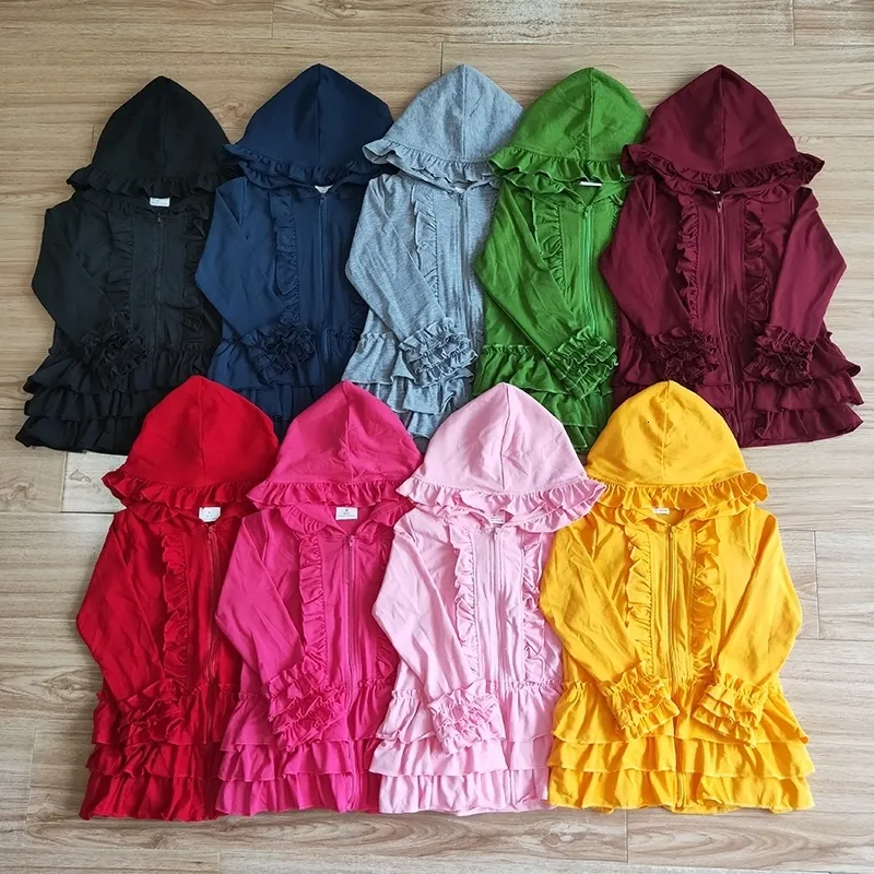 Vestes Mode Vêtements d'extérieur Bébé Fille Manteau À Volants À Manches Longues À Capuche En Coton Sweat À Fermeture Éclair Enfants Vêtements Infantile Vêtements Colorés 230927