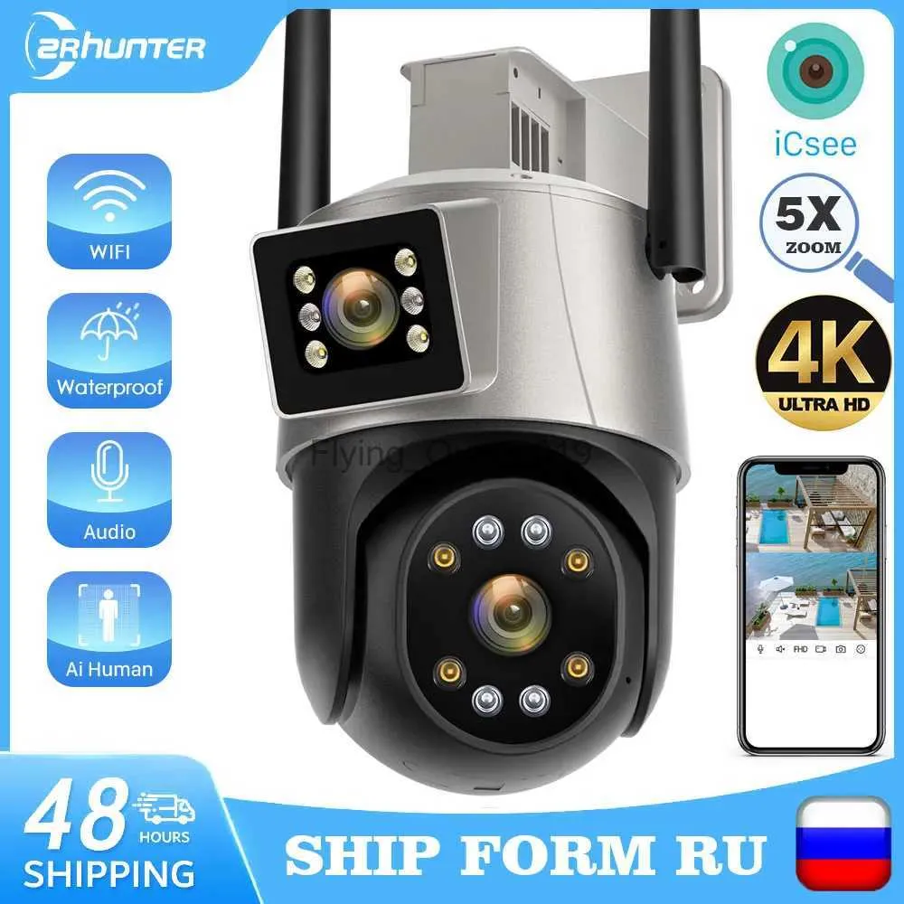 CCTV -lins 8MP 4K PTZ IP -kamera Dual Lens med dubbelskärm Auto Tracking AI Human Detect CCTV Outdoor WiFi Surveillance Camera ICSEE APP YQ230928