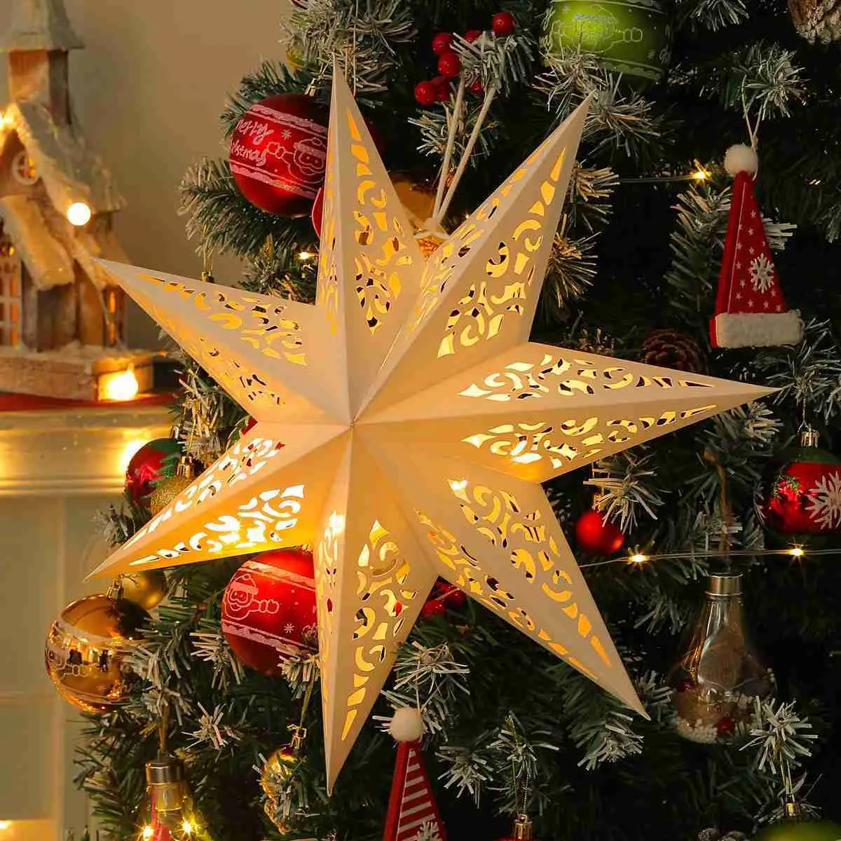 Decoraciones navideñas colgantes de estrella hueca decoración navideña para el hogar regalos navideños adornos navideños Año Nuevo