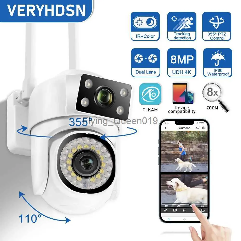 CCTV Lens Çokhdsn 8MP PTZ WiFi Kamera Çift Lens İnsan Algılama Dış Mekan CCTV Güvenlik Su Geçirmez Gözetim Kameraları Gece Görüşü YQ230928