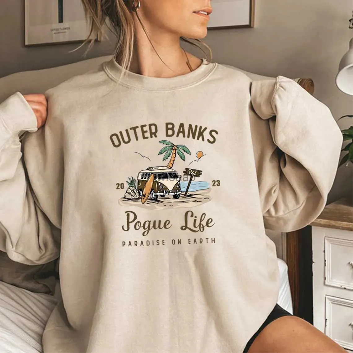 Hoodies للنساء من النوع الثقيل للبنوك الخارجية Pogue Life Sweatshirt Retro Obx Hoodie Paradise on Earth Pullover Womenshirts JJ Maybank Hoodies Vintage Top YQ230928