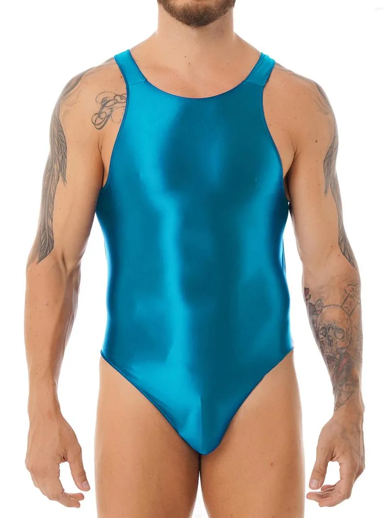 Mens Glossy One Piece Swimsuit With Cutout Back And Stretchy Pro Wrestling  Tights For Summer Swimming From Hogon, $19.09