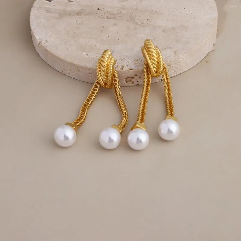Orecchini a cerchio vintage metallici perla nappa strass goccia lunga senza foro per donne gioielli femminili europei e americani