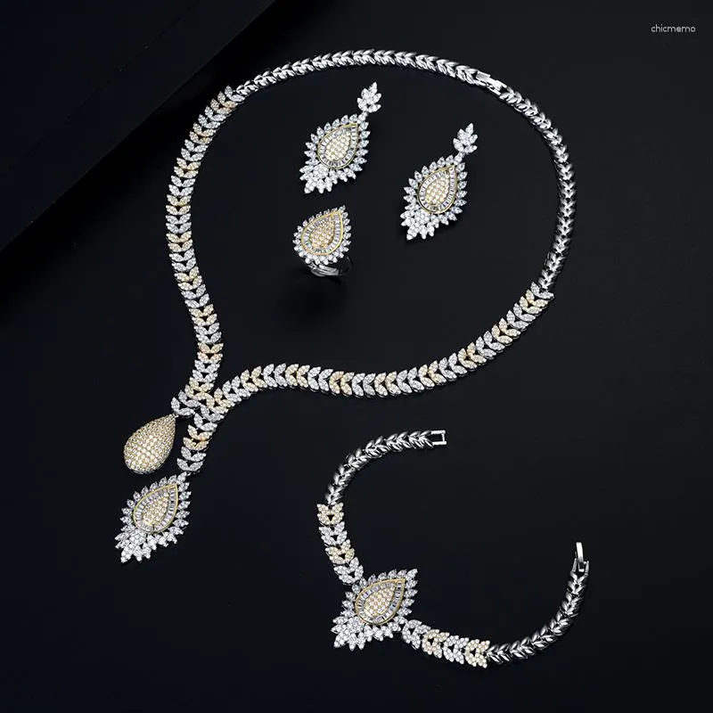 Necklace Earrings Set Be 8 Brilliant Cubic Zirconia Dubai Bridal Jewelry 4pc Nigerian Wedding Accessory Sets With Factory Price S464