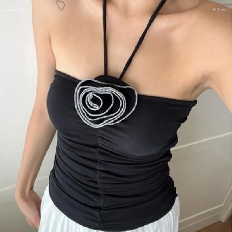 Women's Tanks Appliques Crop Top Sexy Strapless Tube Tops Summer Clothes Off The Shoulder Cami Backless Camisole Black Tank Women