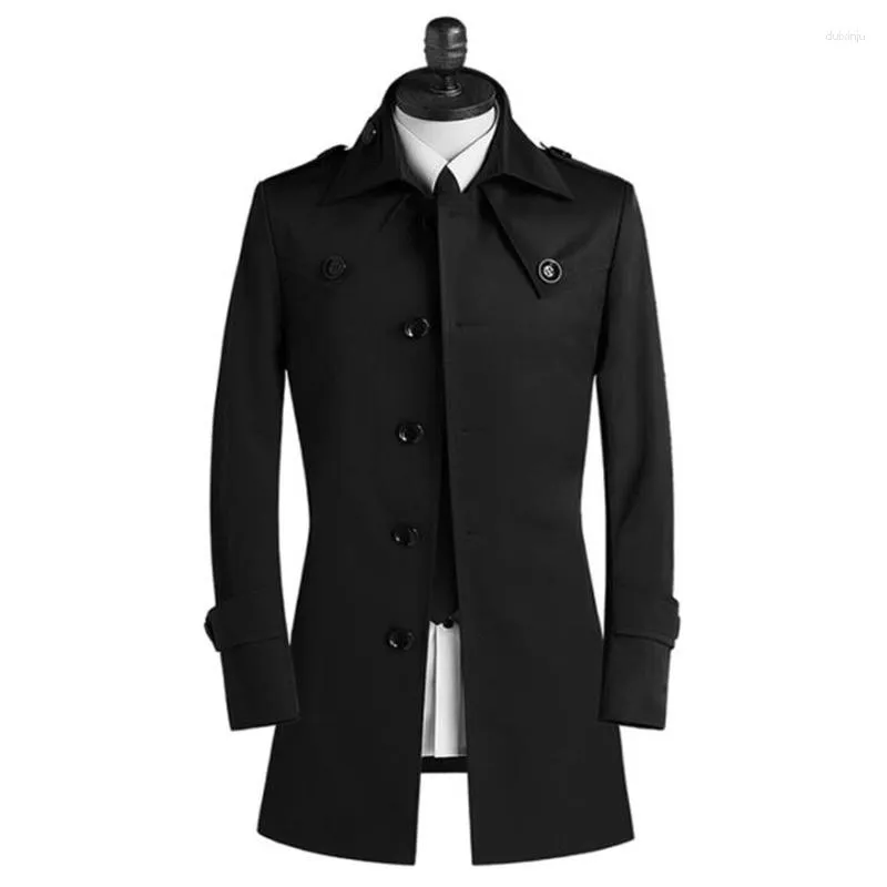 Men's Trench Coats Spring Autumn Korean Coat Mens Mid Length Single Breasted Abrigo Hombre Brand Black Casual For Teenagers Casaco Masculino