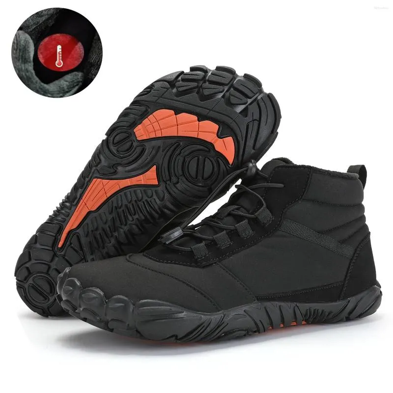 Boots Winter Barefoot Men Waterproof Sneakers Ankle Snow Shoes Plush Hiking Warm Sporting Big Size 47 Black