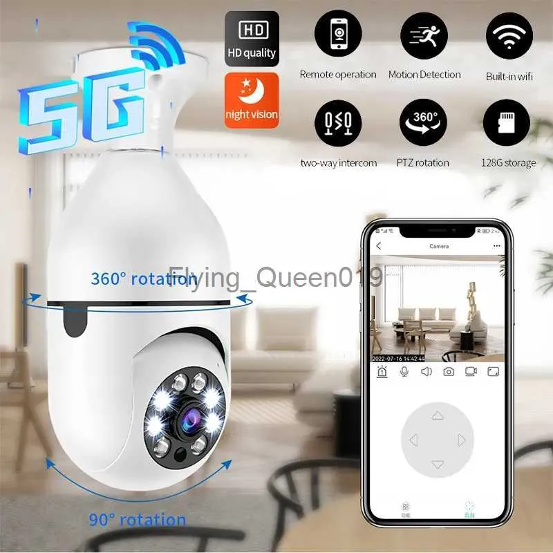 Objectif CCTV 5G WIFI E27 Ampoule Caméra HD 1080p Vision Nocturne 360 Caméra Panoramique Sans Fil Surveillance Sécurité À Domicile Protection Moniteur Cam YQ230928