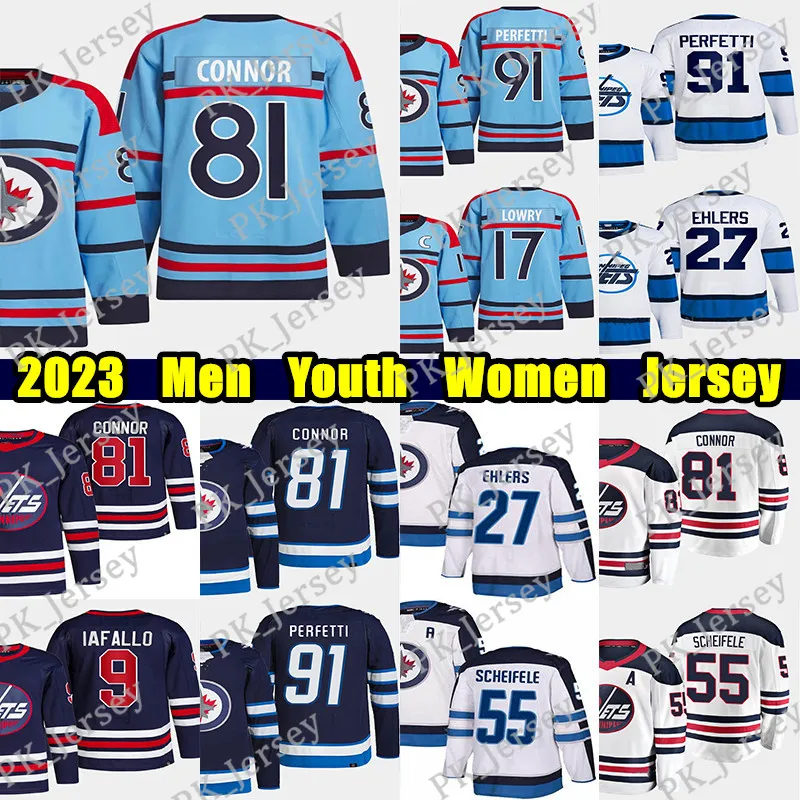 #81 Kyle Connor Reverse Retro Hockey Jersey #27 Nikolaj Ehlers Mark Scheifele Nate Schmidt Josh Morrissey Alex Iafallo Mason Appleton Adam Lowry Cole Perfetti Jerseys