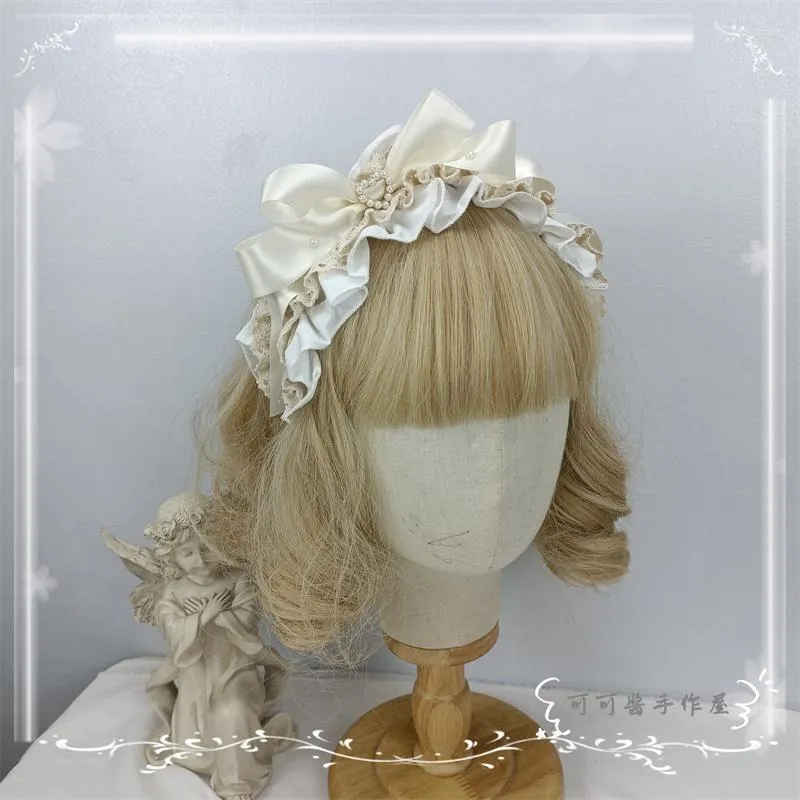 Party Supplies Lolita handgemachte japanische Schleife Stirnband mehrfarbige Perle Satin Spitze Haarschmuck