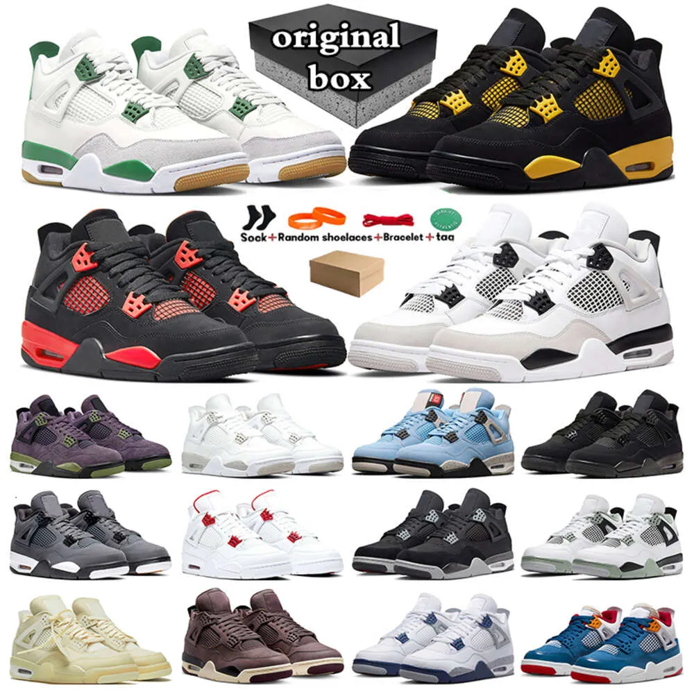 J4 Box Jumpman 4 Basketball Shoes 4S Red Cement Military Black Cat Frozen Moments Pine Green Photon Dust Sail Midnight Navy Men