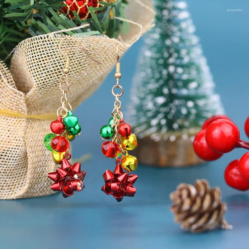 Backs Earrings Christmas Elements Fashion Red And Green Color Matching Flowers Ear Hook