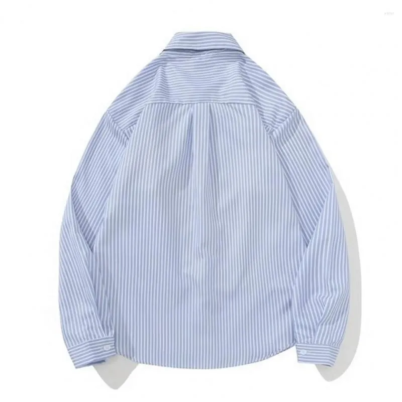 Camisas casuales para hombres Camisa frontal única Elegante cárdigan de otoño Estampado a rayas Ajuste suelto de un solo pecho para el armario de primavera y otoño