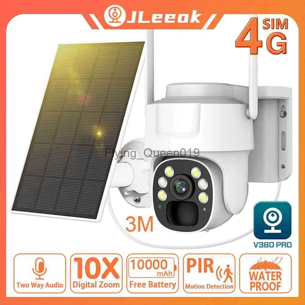 CCTV-lins Jleeok 5MP 4G utomhus solkamera inbyggt batteri PIR Motion Detection Security Surveillance PTZ WiFi Camera V380 Pro YQ230928