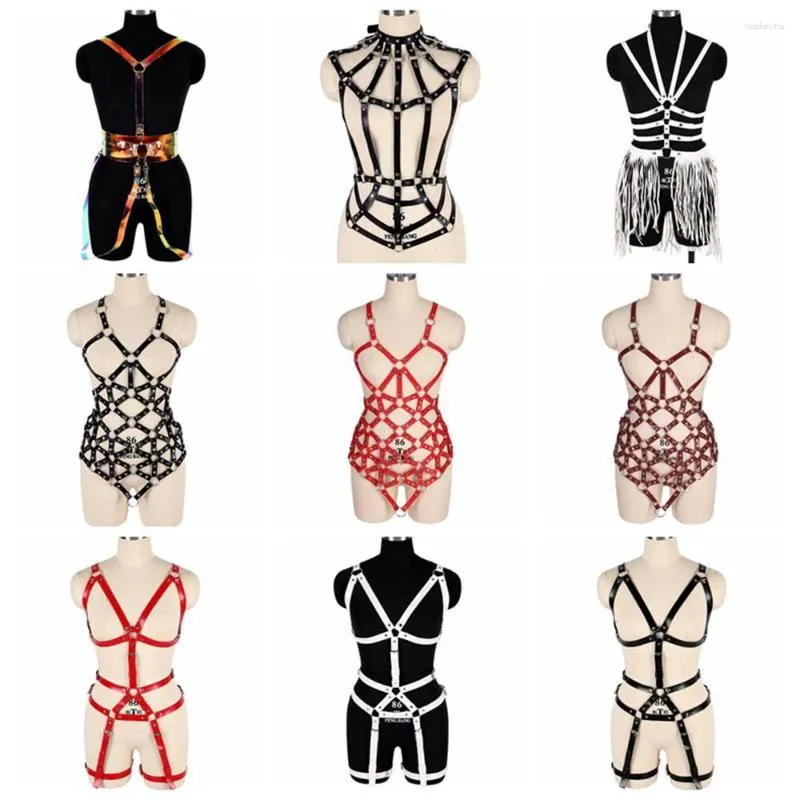 Cinture Set Lingerie Sexy Harajuku Harness Giarrettiere Punk Pelle Donna Corpo Bondage Cage Reggiseno Scolpire Cinghie Vita Bretelle Cintura