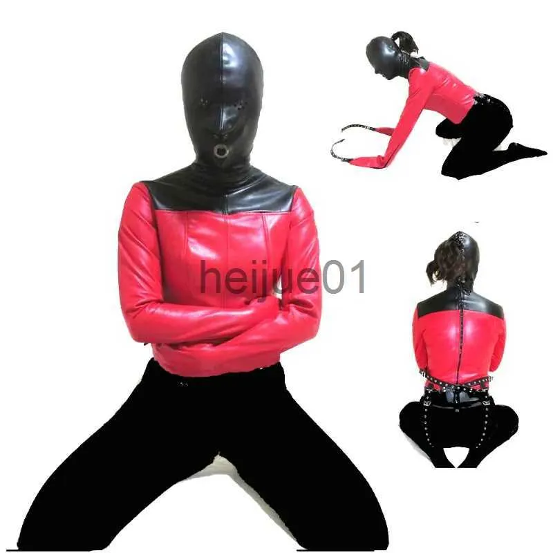 Bondage PU Leather Restraint Body Harness Straight Jacket Halloween Headgear Hood Costume Armbinder Roleplay BDSM Bondage Sex Toys Women x0928