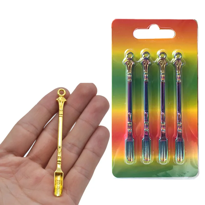 Herramienta de cera en forma de pala Accesorios para fumar Dabber de metal Cuchara de hierba seca Cachimbas Bongs Plataformas petrolíferas Cuchara Herramientas Dab para pipa de tabaco para Sniffer Snorter 4 unids/pack