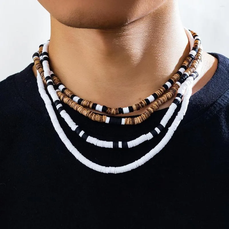 Choker vintage brunt trä pärla kedja kassaklass halsband boho mjuk keramik runda skiva flerskiktade kvinnors casual nacksmycken