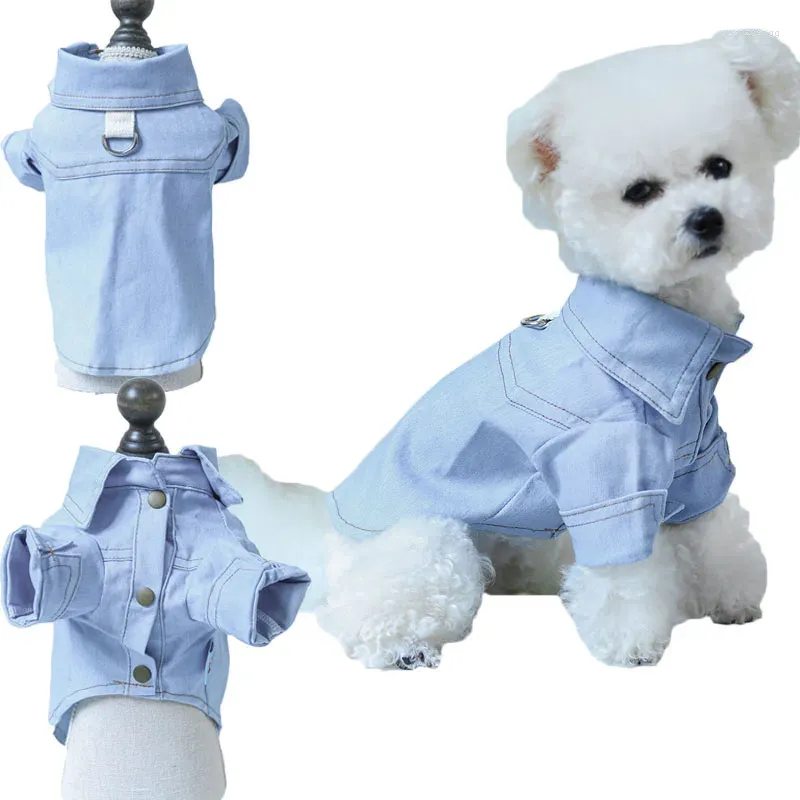 Abbigliamento per cani Camicia di jeans blu chiaro Cappotto Abbigliamento per animali Primavera Autunno Cucciolo di gatto Felpa Tshirt per una piccola giacca di jeans Chiwawa