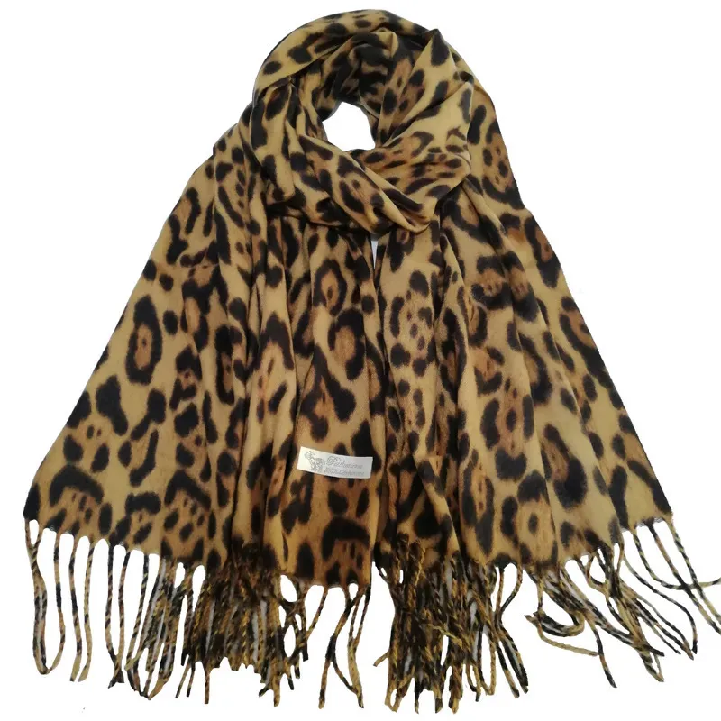 Szaliki Vintage Leopard Print kaszmirowy szalik Kobiety Zima ciepło paszmina szal Panie Outdoorowe Okul Oryket Long Cape z Tassel 230928