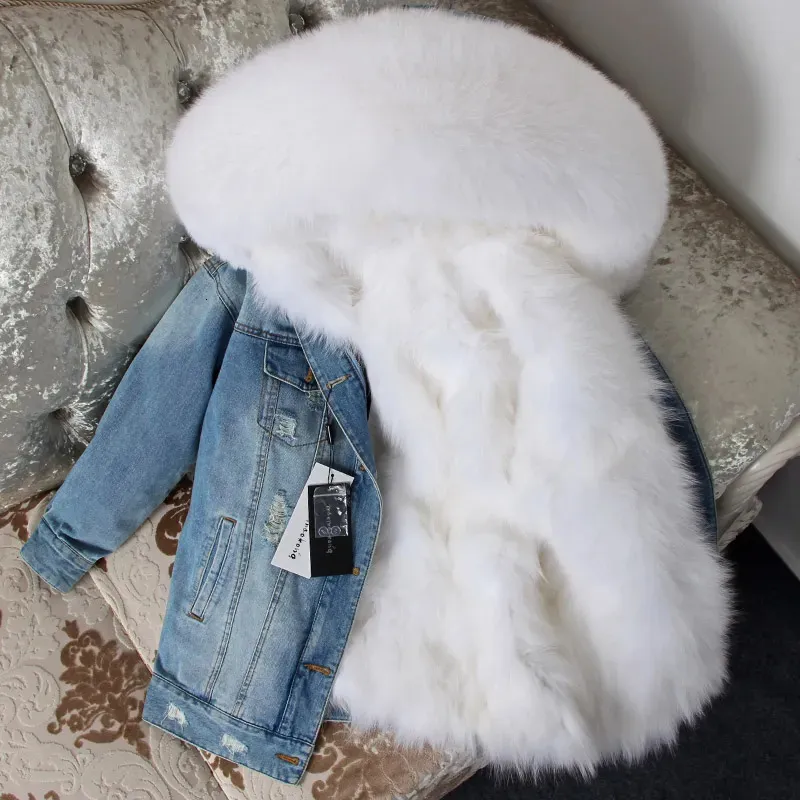 Women's Fur Faux Fur Denim Jacket Natural Fur Lined Jacket Coat Women's Jacket Women Winter Coats Women's Fur Coat